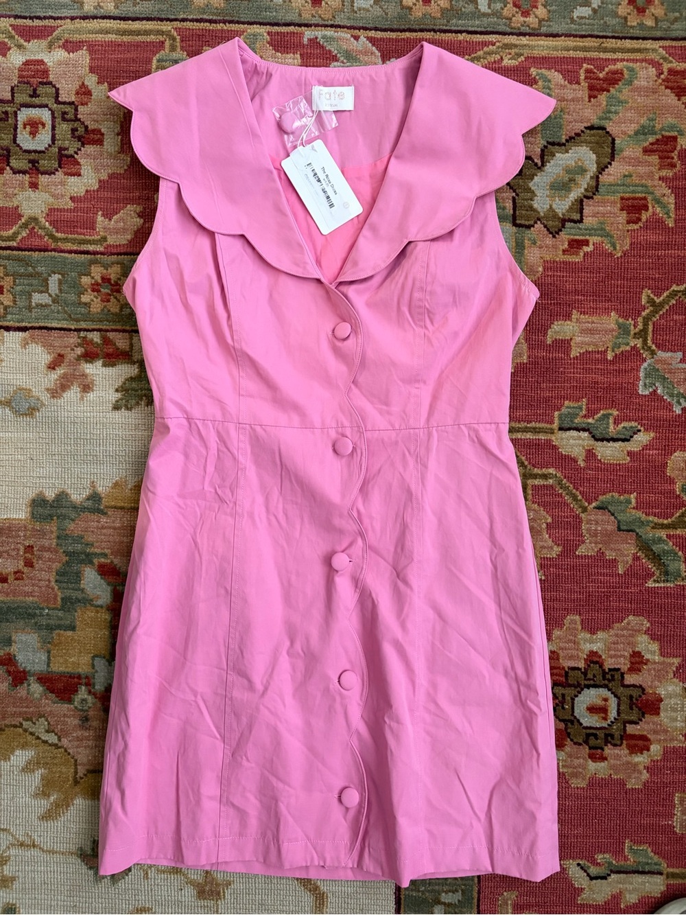 NWT Fate Pink Scallop Collar Button Front Mini Dress Medium